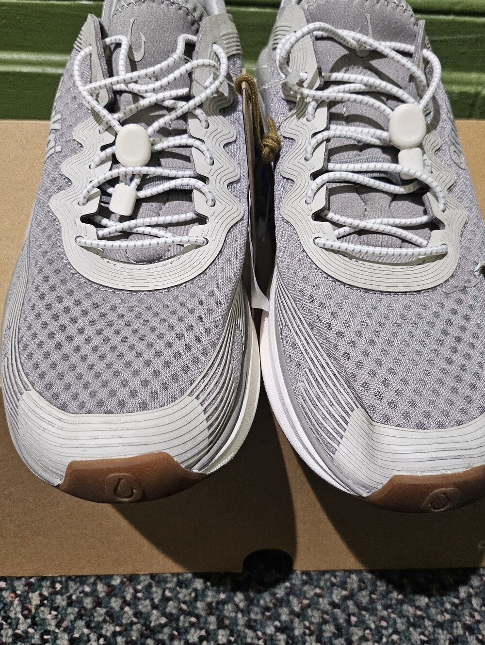 OluKai Men's Light Gray Mesh Sneakers with Tan Accents